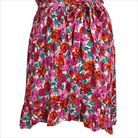 Zara Pink and Red Floral Print Short Sleeve Mini Wrap Dress Size Large - Picture 7 of 9